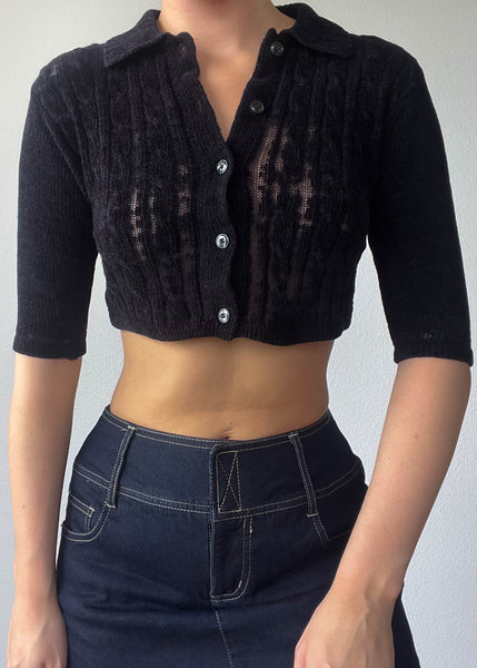 90's Black Knit Cardi Crop (XXS)