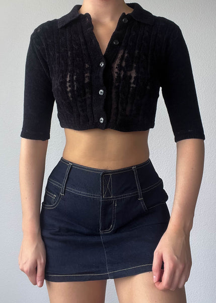 90's Black Knit Cardi Crop (XXS)