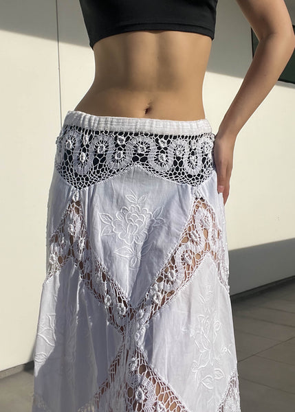 90’s White Crochet Maxi Skirt (S)