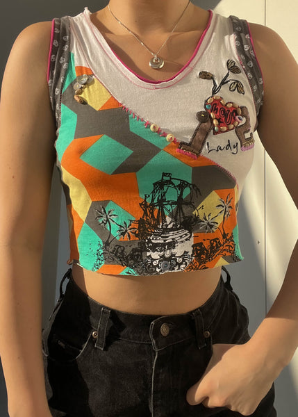 Y2k Funky Patchwork Crop (S)