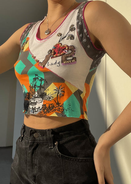 Y2k Funky Patchwork Crop (S)