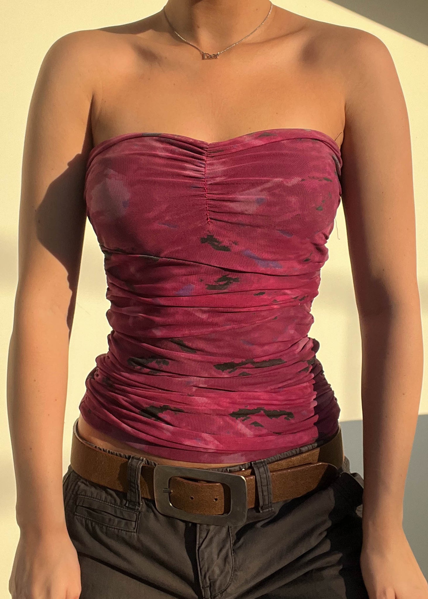 Y2k Magenta Mesh Tube Top (S)