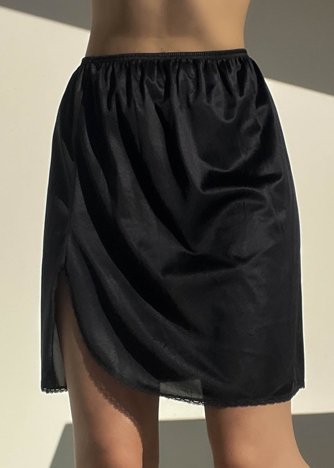 Single Slit Black Slip Skirt (S-M)