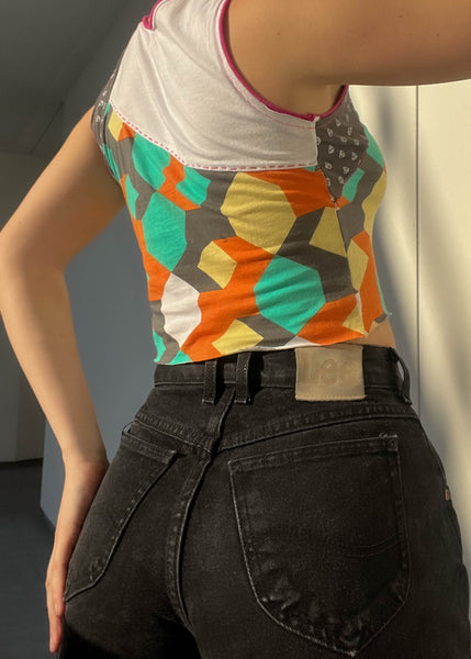 Y2k Funky Patchwork Crop (S)