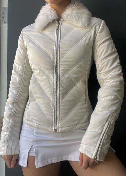 Y2k White Fur Collar Jacket (S)