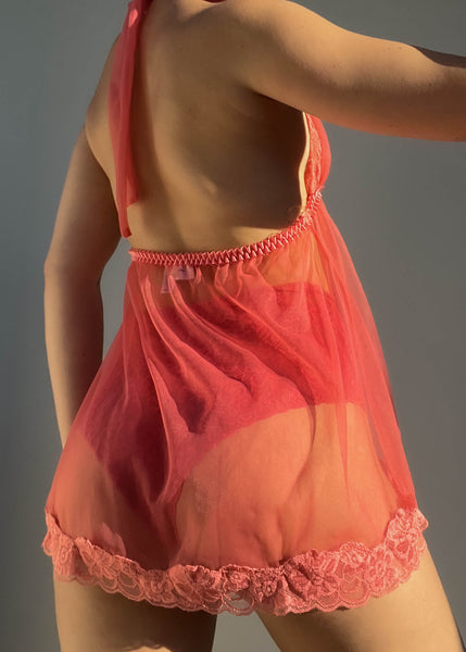Salmon Lace & Mesh Slip (S-M)