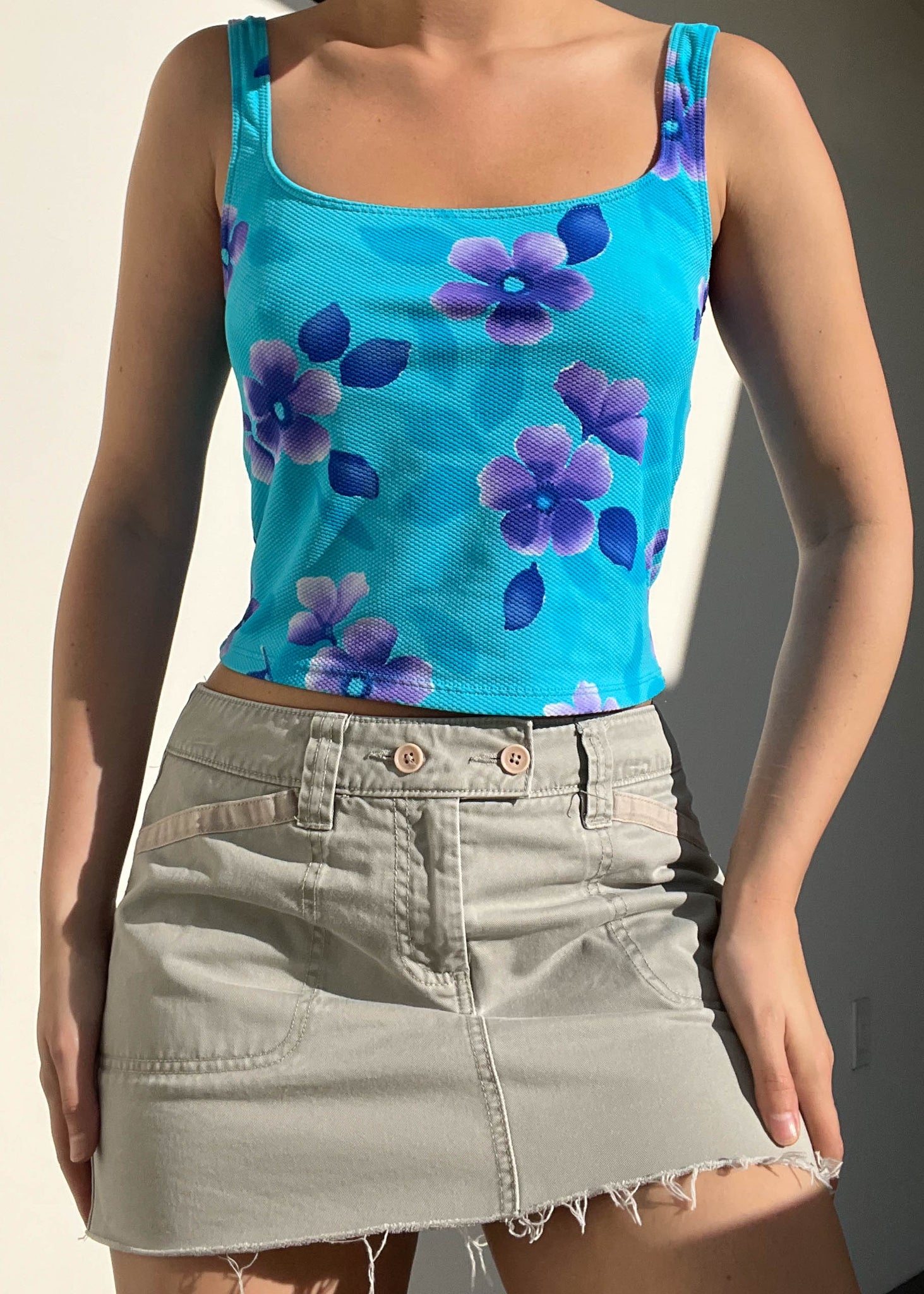 90's Blue & Purple Flower Tank (S-M)