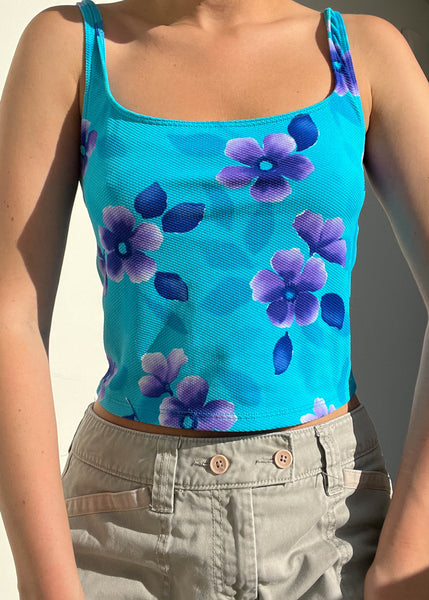 90's Blue & Purple Flower Tank (S-M)