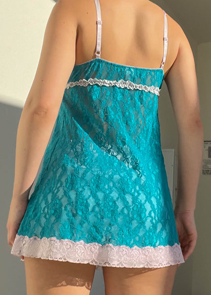 Rosebud Teal + Pastel Purple Lace Slip