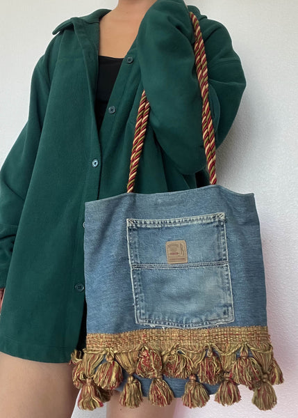 90's Denim Tassel Tote Bag