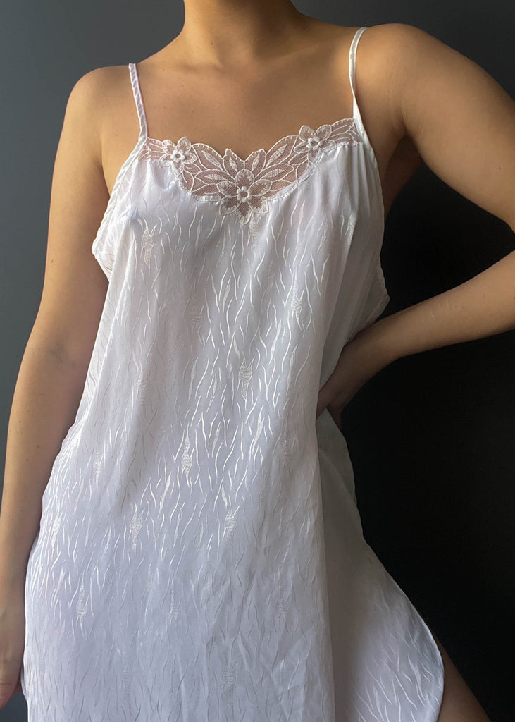 80's White Slip Dress (M) Retro and Groovy