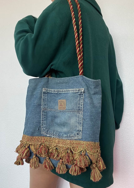 90's Denim Tassel Tote Bag