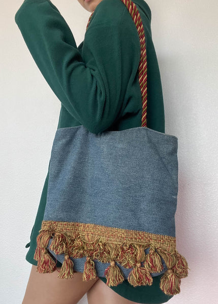 90's Denim Tassel Tote Bag