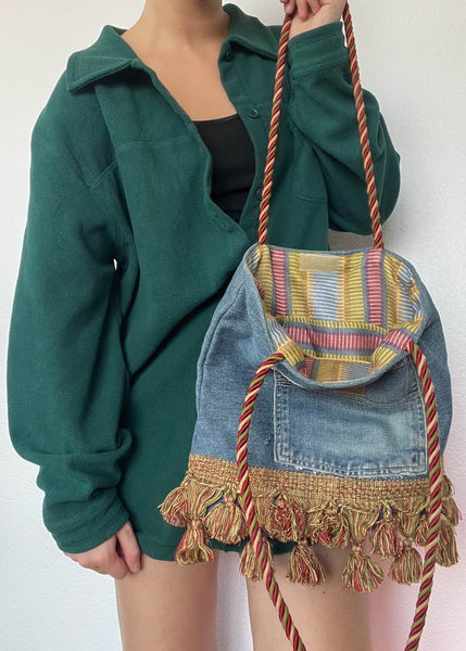 90's Denim Tassel Tote Bag