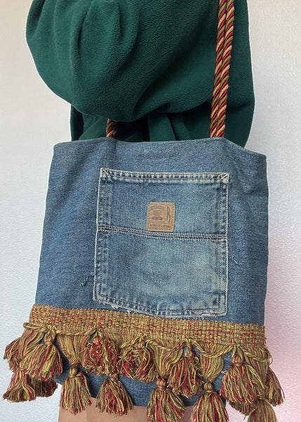 90's Denim Tassel Tote Bag