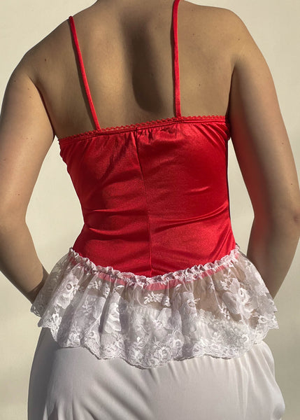80's Red & White Lingerie Top (S)