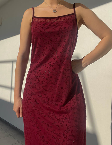 Maroon 90’s Floral Sparkle Maxi (S/M)