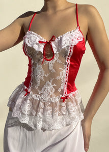 80's Red & White Lingerie Top (S)