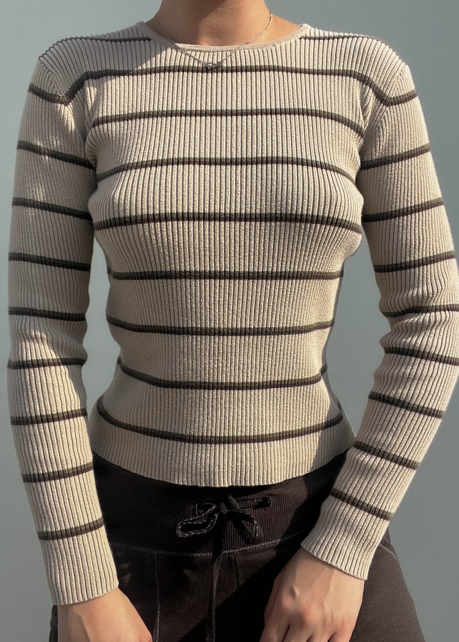 Y2k Olive Striped Knit (S)