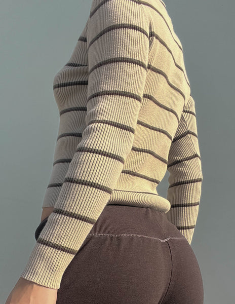 Y2k Olive Striped Knit (S)