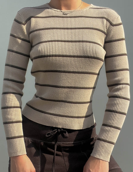 Y2k Olive Striped Knit (S)