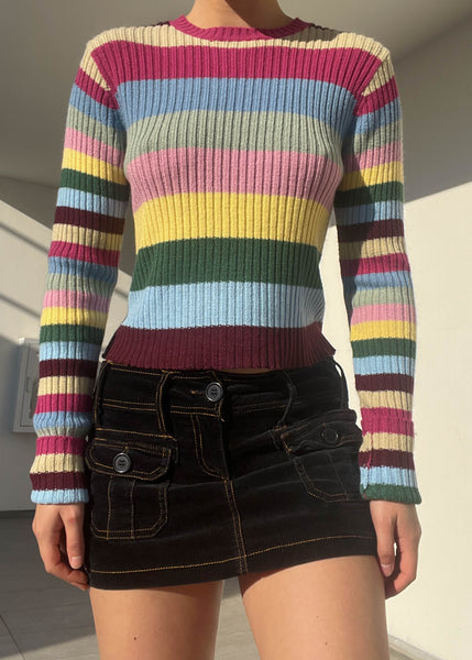 Y2k Rainbow Stripe Ribbed Knit (M)