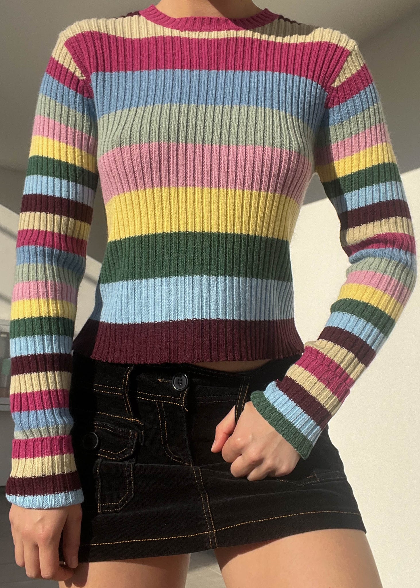 Y2k Rainbow Stripe Ribbed Knit (M)
