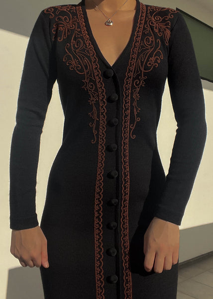 90's Long Sleeve Midi Dress (S-M)
