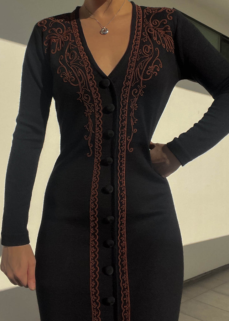 90's Long Sleeve Midi Dress (S-M)  Retro and Groovy