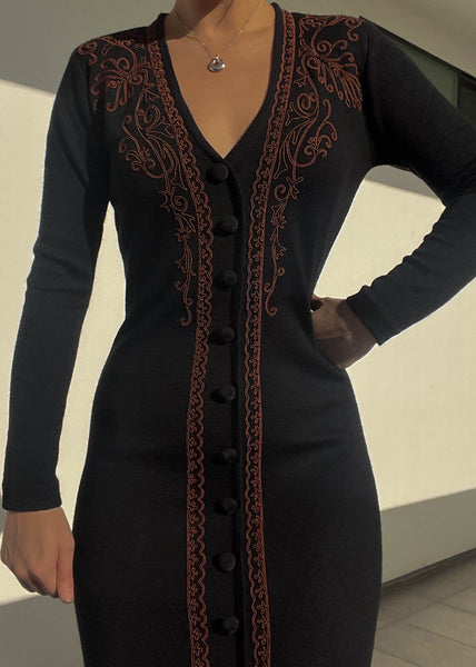 90's Long Sleeve Midi Dress (S-M)