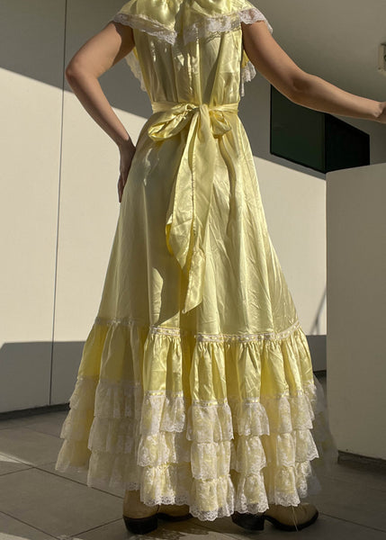 70’s Yellow & White Prairie Dress (M-L)