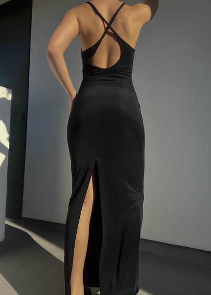90’s Black Brocade Cut-Out Maxi (S)