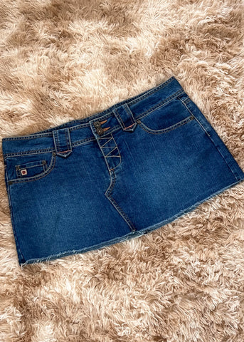 Y2k Paris Blues Denim Mini Skirt (XL)