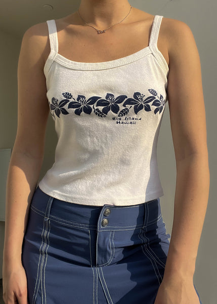 90's White & Navy Hawaii Tank (S-M)