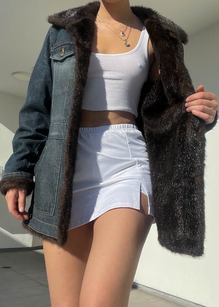 Y2k Fur Trim Denim Coat (M)