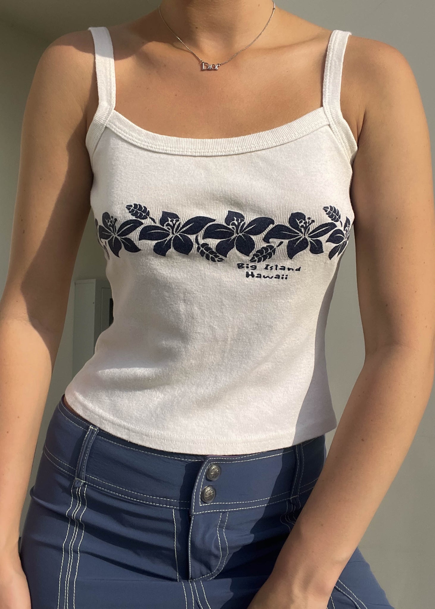 90's White & Navy Hawaii Tank (S-M)