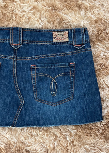 Y2k Paris Blues Denim Mini Skirt (XL)