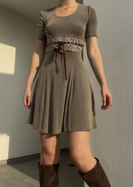 90's Olive & Brown Mini Dress (S)