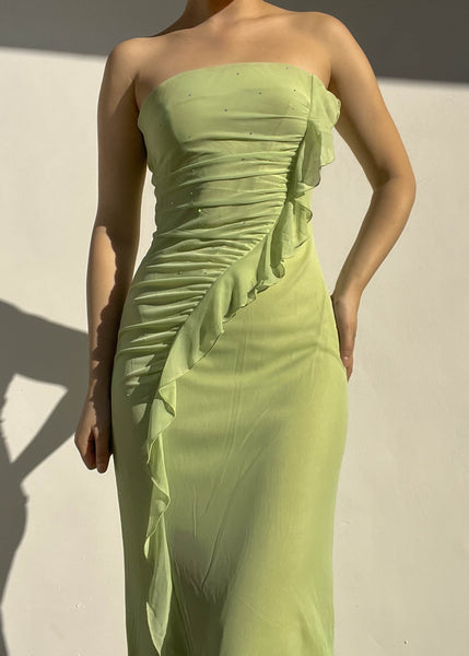 90’s Green Strapless Maxi Dress (S)