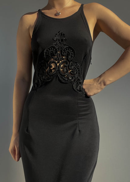 90’s Black Brocade Cut-Out Maxi (S)