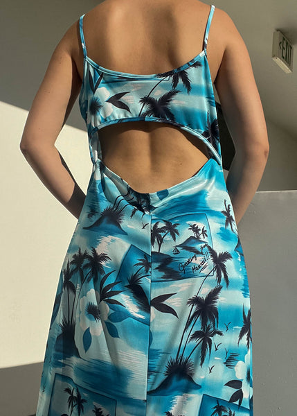 Tropical Print Blue Maxi Dress (L)