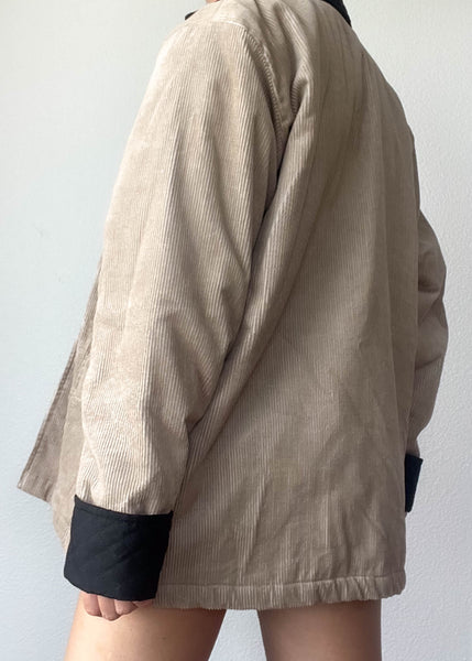 90's Biege & Black Cord Jacket (L)