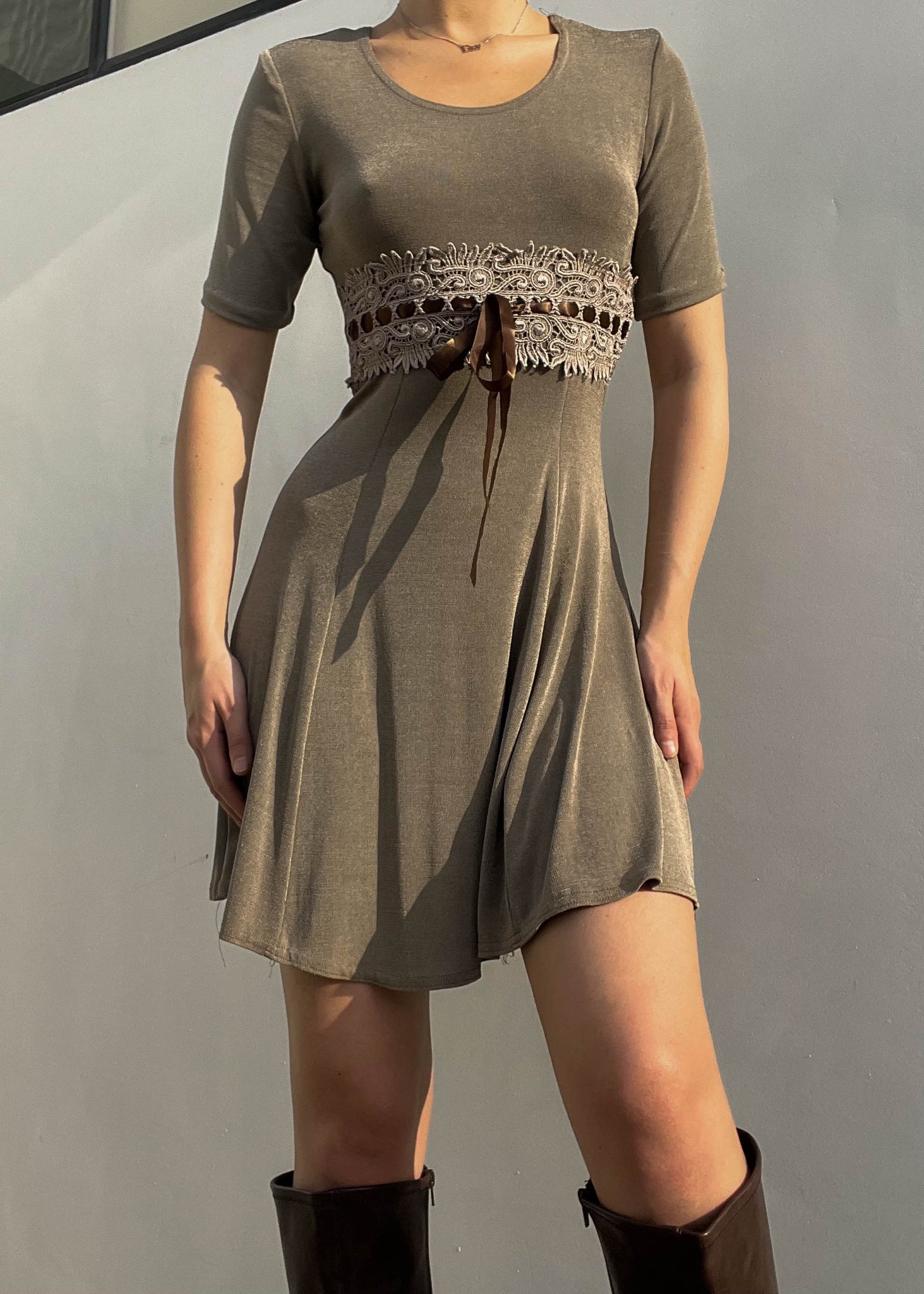 90's Olive & Brown Mini Dress (S)