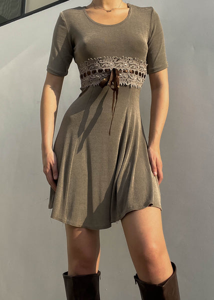 90's Olive & Brown Mini Dress (S)