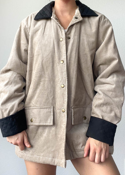 90's Biege & Black Cord Jacket (L)