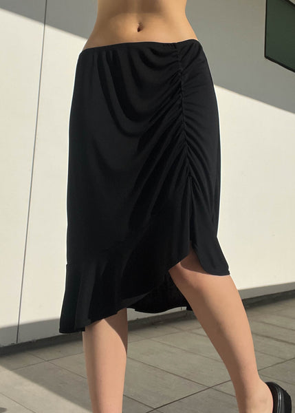Cinched Black Midi Skirt (L)