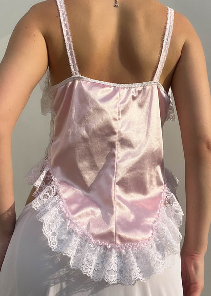 80's Baby Pink & White Lingerie Top (M)