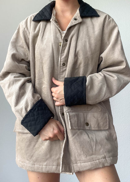 90's Biege & Black Cord Jacket (L)