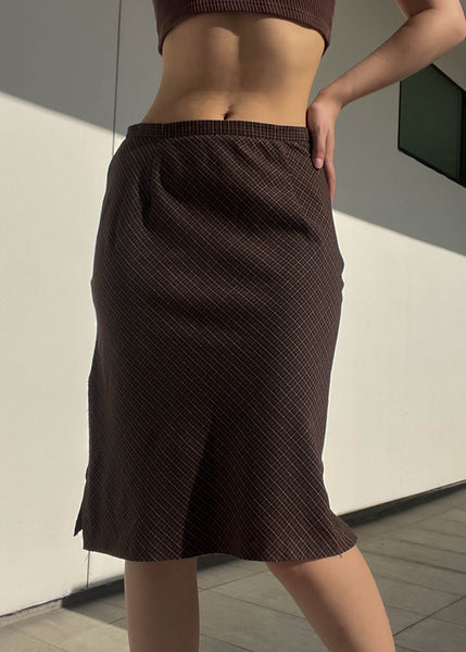90’s Brown + Black Plaid Midi Skirt (29”)