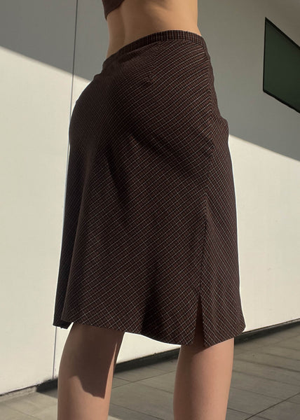 90’s Brown + Black Plaid Midi Skirt (29”)